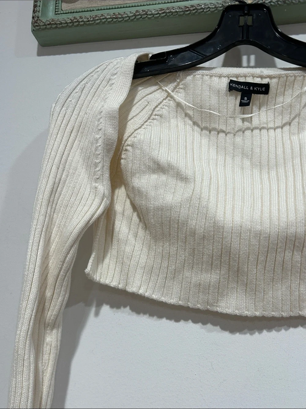 Kendall & Kylie Cream Ribbed Cropped Bolero Cardigan Sweater Small women’s top